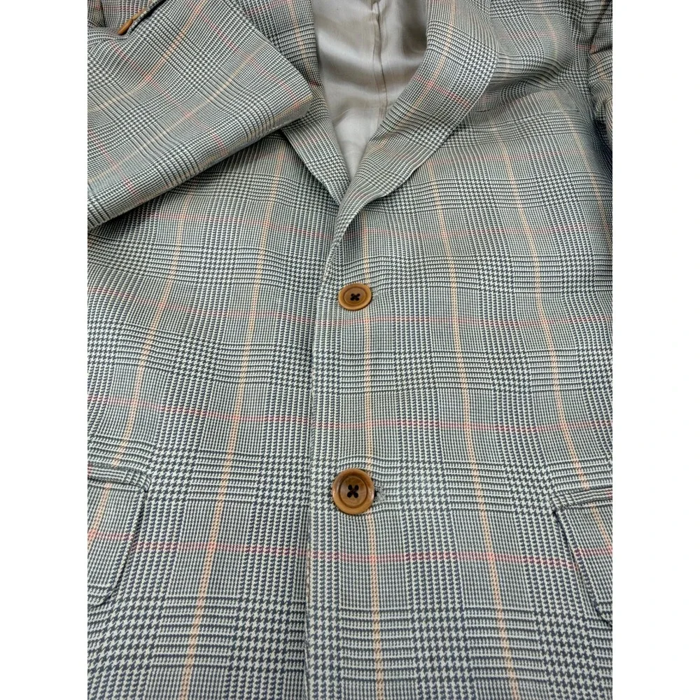 M Julian Mens 100% Silk Blazer 40R Olive Plaid Sport Coat 2 Button Jacket